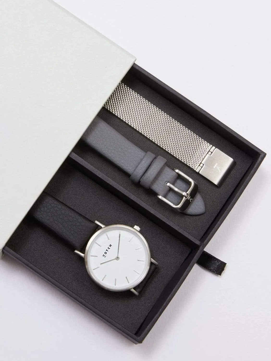 Petite Watch with Silver & White Dial Gift Set | Multi Vegan Leather & Mesh Straps