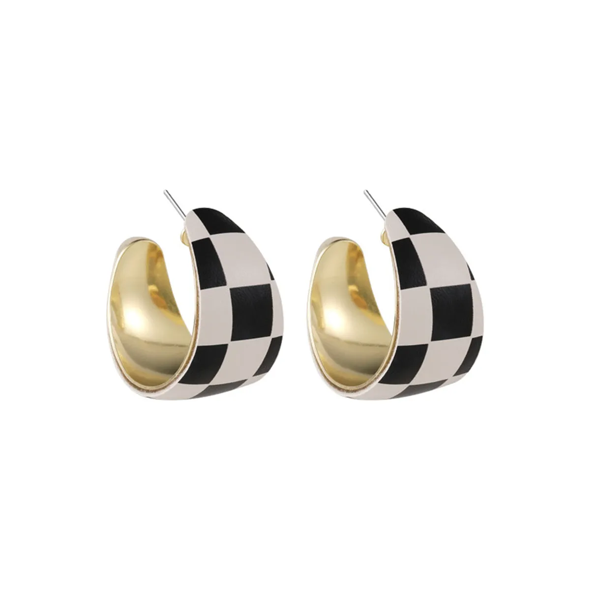 Polyurethane & 18K Gold-Plated Checker Board Huggie Earrings