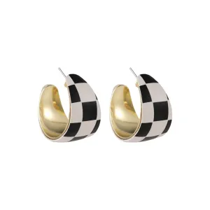 Polyurethane & 18K Gold-Plated Checker Board Huggie Earrings