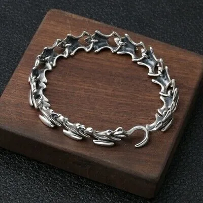 Real Solid 925 Sterling Silver Bracelet Bangle Link Creative Personality Fashion Jewelry 7.9''