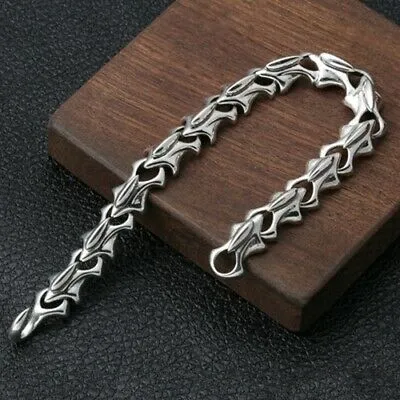 Real Solid 925 Sterling Silver Bracelet Bangle Link Creative Personality Fashion Jewelry 7.9''