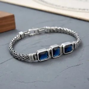 Real Solid 925 Sterling Silver Bracelet Braided Twisted Chain CZ Inlay Fashion Punk Jewelry 7.9"