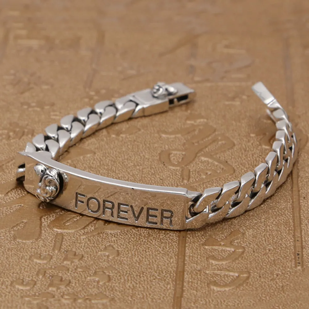 Real Solid 925 Sterling Silver Bracelet Cuban Link Chain Fashion Punk Jewelry 7.1" 7.9"