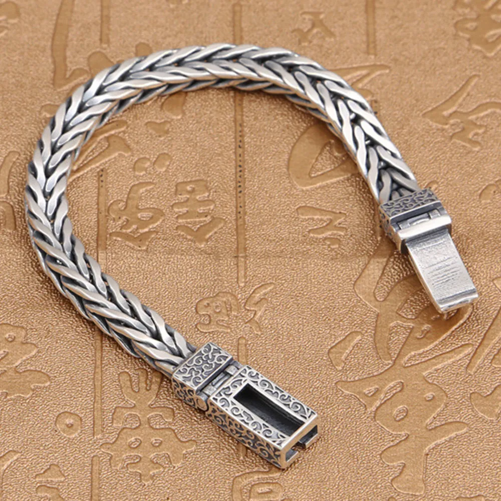 Real Solid 925 Sterling Silver Bracelet Link Chain Braided Fashion Jewelry 7.5" - 8.3"