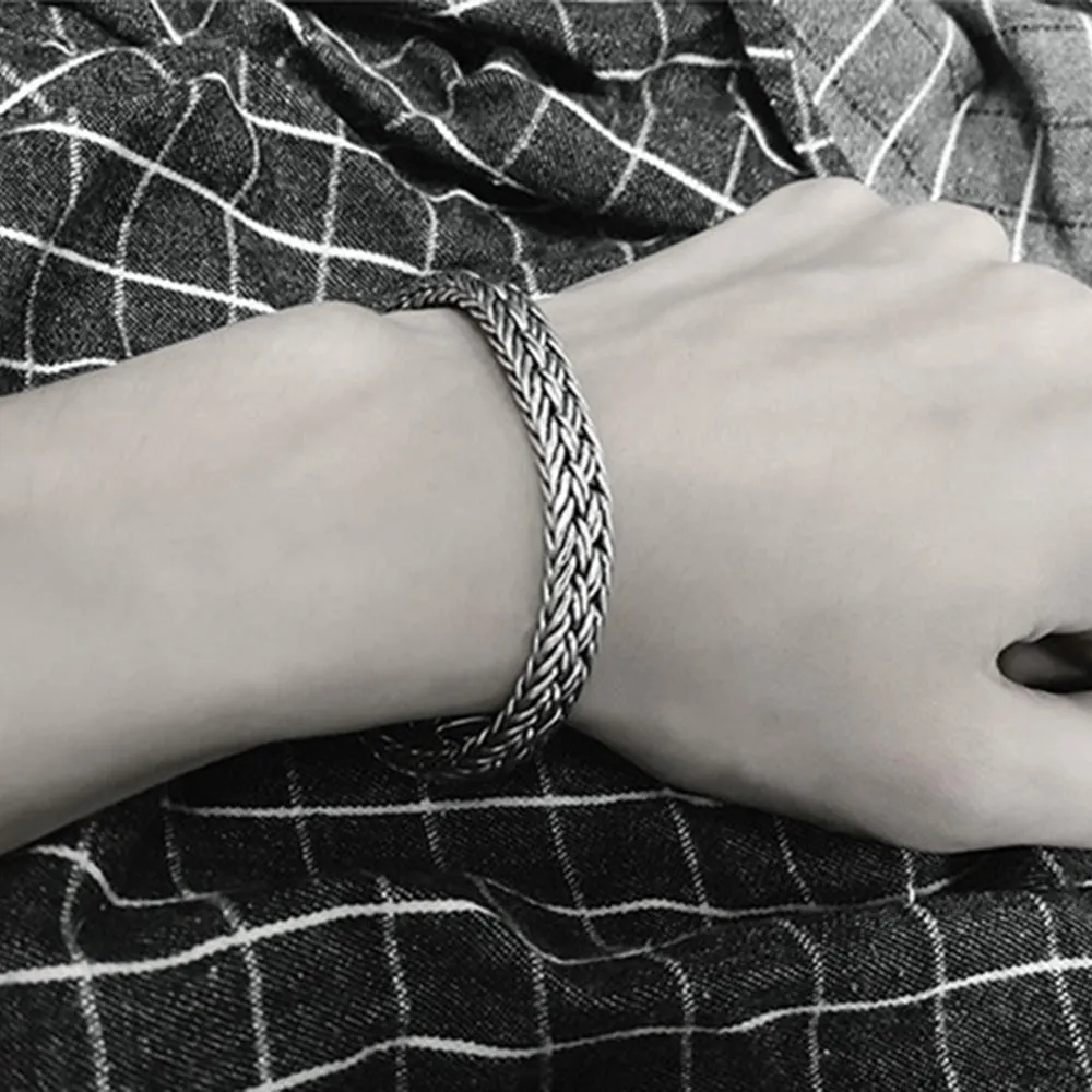 Real Solid 925 Sterling Silver Bracelet Link Chain Braided Fashion Jewelry 7.5" - 8.3"