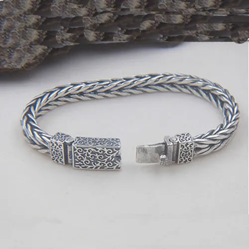 Real Solid 925 Sterling Silver Bracelet Link Chain Braided Fashion Jewelry 7.5" - 8.3"
