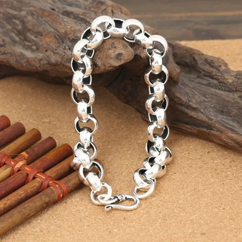 Real Solid 925 Sterling Silver Bracelet Round Link Chain Fashion Punk Jewelry 7.9" 8.3"