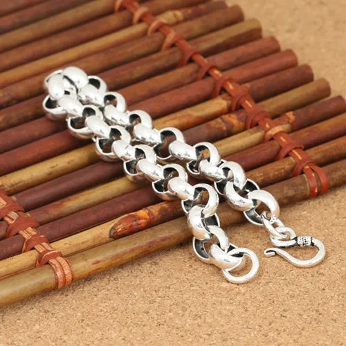 Real Solid 925 Sterling Silver Bracelet Round Link Chain Fashion Punk Jewelry 7.9" 8.3"