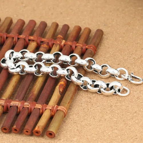 Real Solid 925 Sterling Silver Bracelet Round Link Chain Fashion Punk Jewelry 7.9" 8.3"