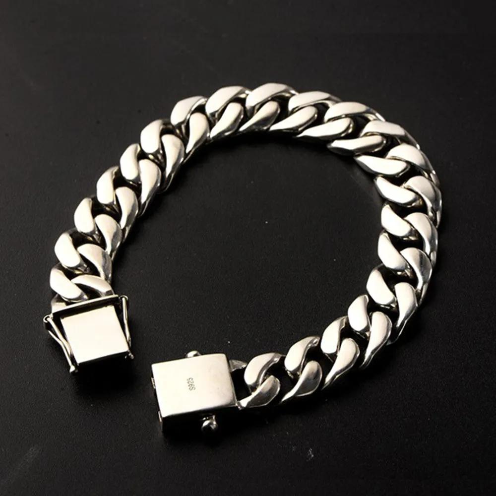 Real Solid 925 Sterling Silver Bracelets Cuban Link Chain Fashion Punk Jewelry 8.3"