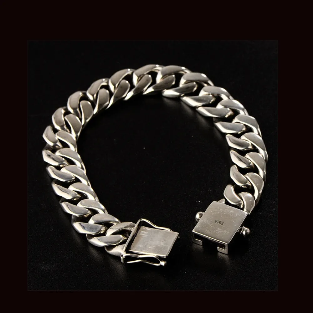 Real Solid 925 Sterling Silver Bracelets Cuban Link Chain Fashion Punk Jewelry 8.3"