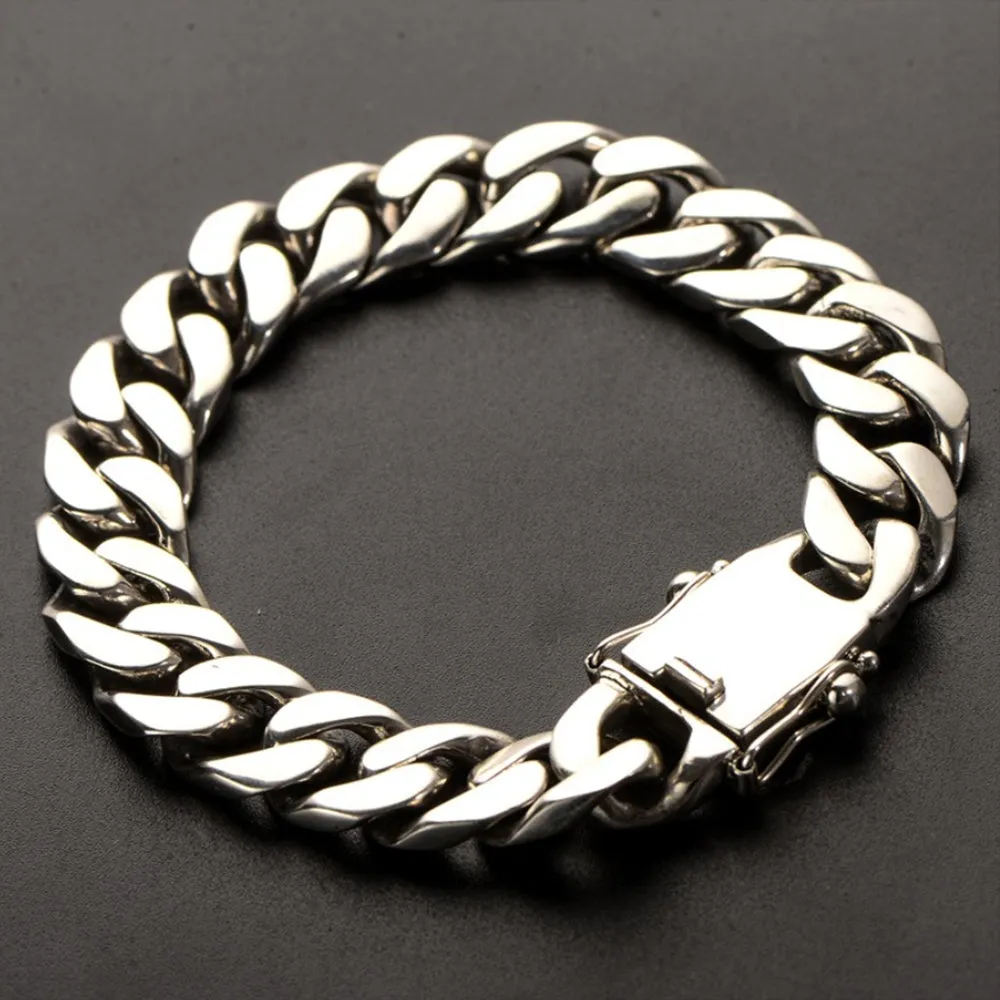 Real Solid 925 Sterling Silver Bracelets Cuban Link Chain Fashion Punk Jewelry 8.3"