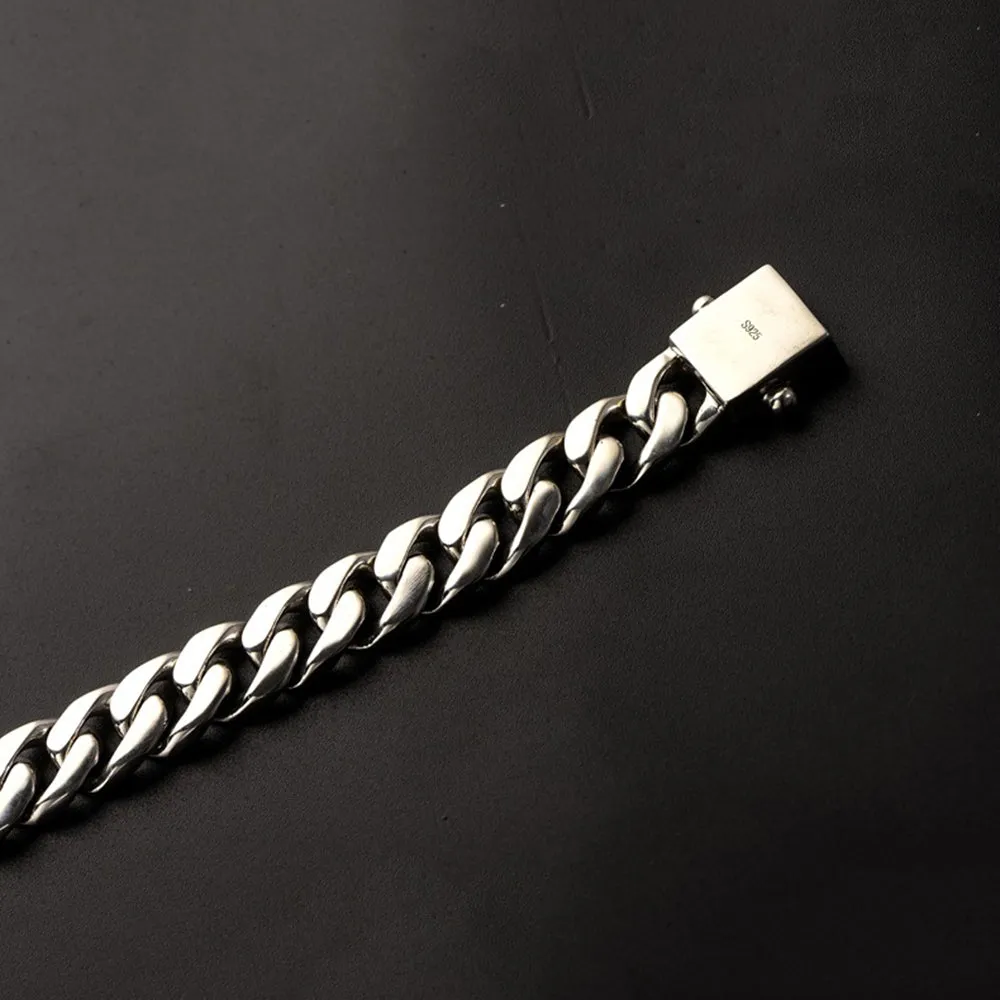Real Solid 925 Sterling Silver Bracelets Cuban Link Chain Fashion Punk Jewelry 8.3"