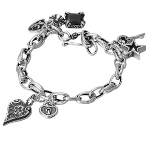 Real Solid 925 Sterling Silver Bracelets Heart key Lock Star Fashion Jewelry 7.1"