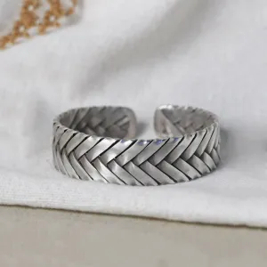 Real Solid 925 Sterling Silver Cuff Bracelet Bangle Braided Twisted Fashion Punk Jewelry