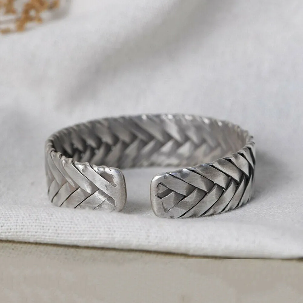 Real Solid 925 Sterling Silver Cuff Bracelet Bangle Braided Twisted Fashion Punk Jewelry