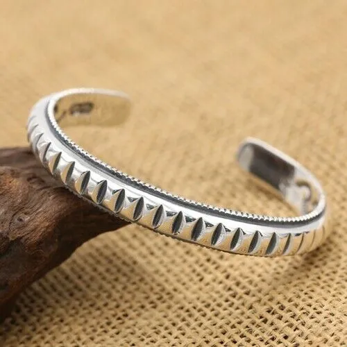 Real Solid 925 Sterling Silver Cuff Bracelet Bangle Simple and Smooth Fashion Jewelry