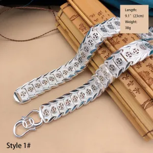 Real Solid 990 Fine Silver Bracelet Link Chain Fashion Punk Jewelry 6.8"-9.1"