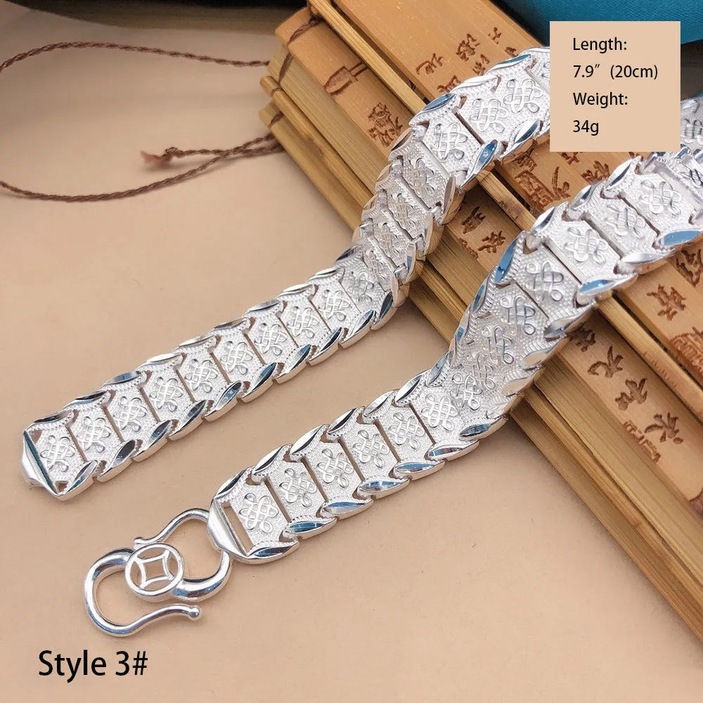 Real Solid 990 Fine Silver Bracelet Link Chain Fashion Punk Jewelry 6.8"-9.1"