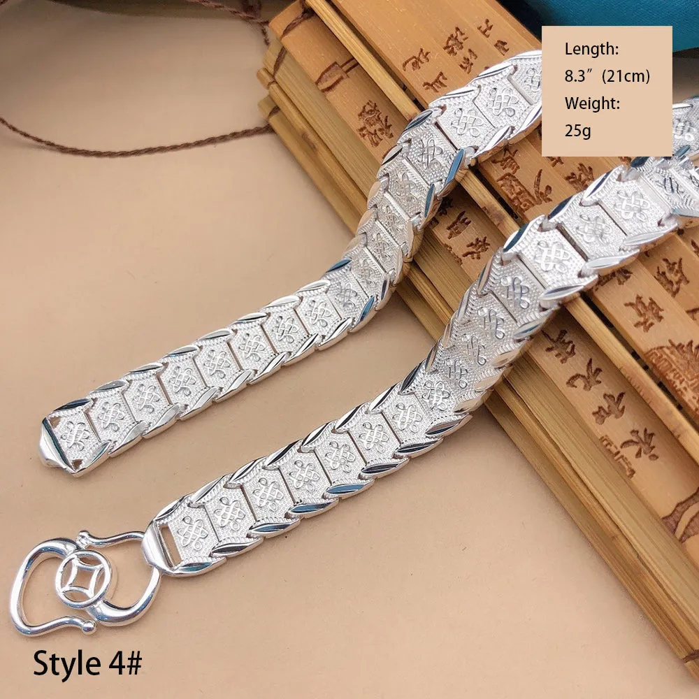 Real Solid 990 Fine Silver Bracelet Link Chain Fashion Punk Jewelry 6.8"-9.1"