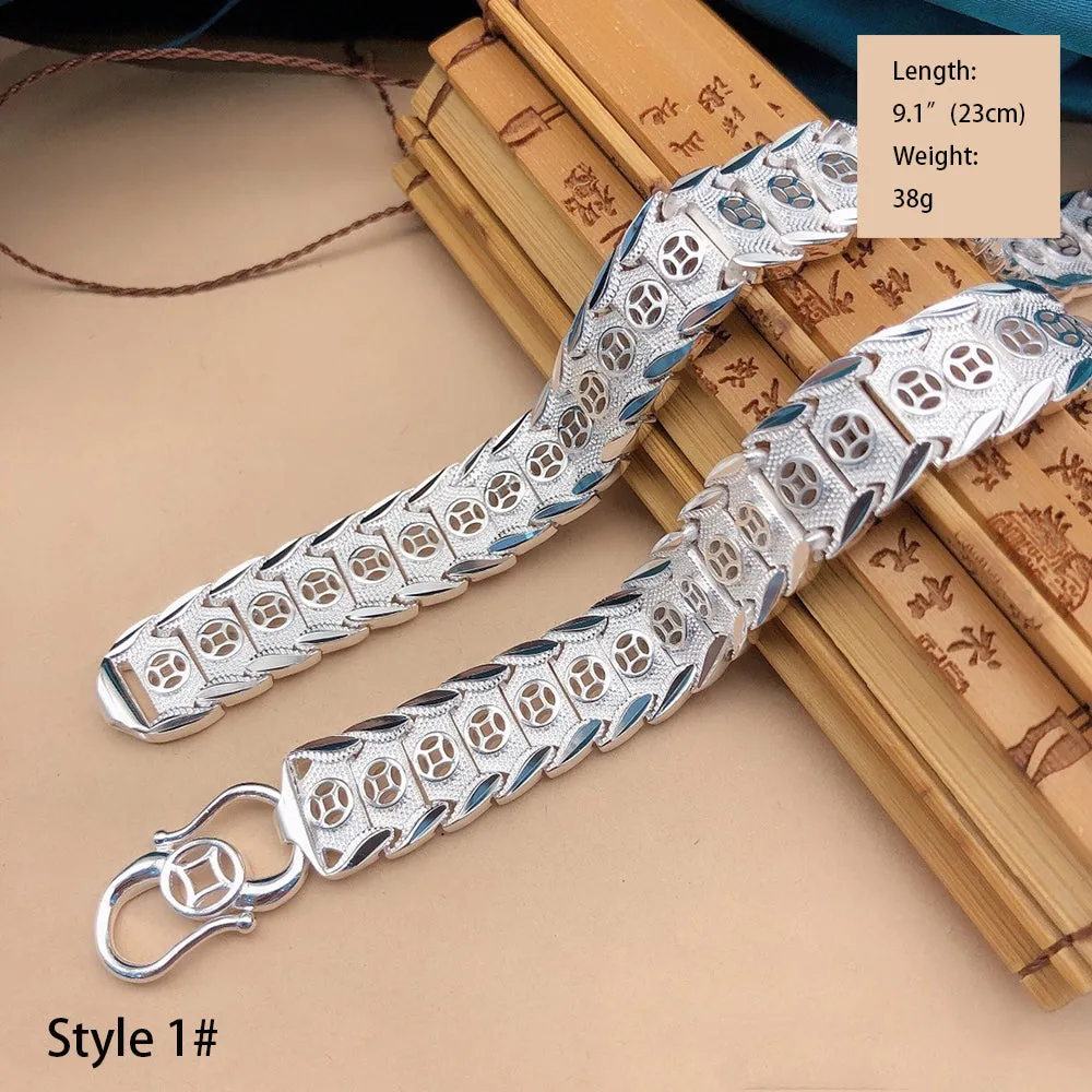 Real Solid 990 Fine Silver Bracelet Link Chain Fashion Punk Jewelry 6.8"-9.1"