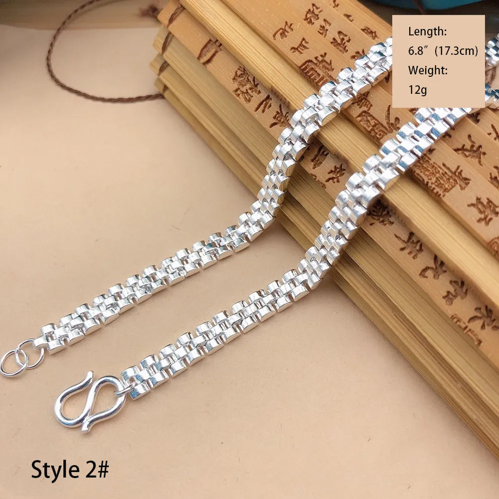 Real Solid 990 Fine Silver Bracelet Link Chain Fashion Punk Jewelry 6.8"-9.1"