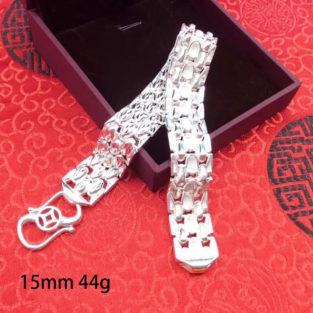 Real Solid 990 Fine Silver Bracelet Link Chain Fashion Punk Jewelry 7.7"
