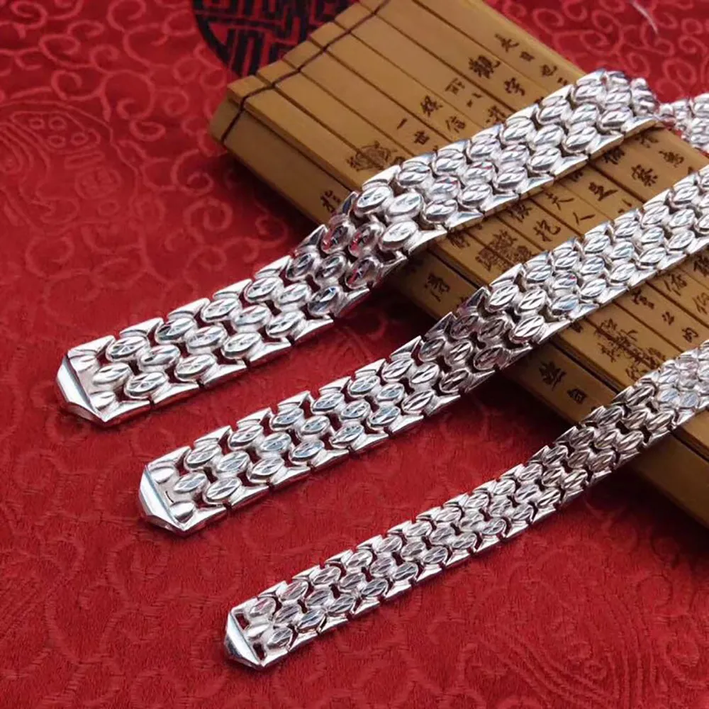 Real Solid 990 Fine Silver Bracelet Link Chain Fashion Punk Jewelry 7.7"