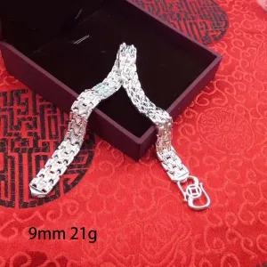 Real Solid 990 Fine Silver Bracelet Link Chain Fashion Punk Jewelry 7.7"