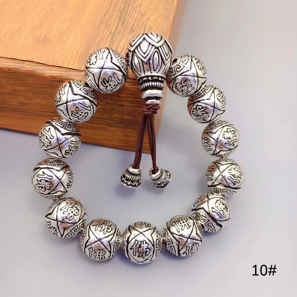 Real Solid 990 Sterling Silver Bracelet Beaded Religions Fashion Elastic Jewelry