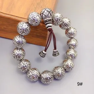 Real Solid 990 Sterling Silver Bracelet Beaded Religions Fashion Elastic Jewelry