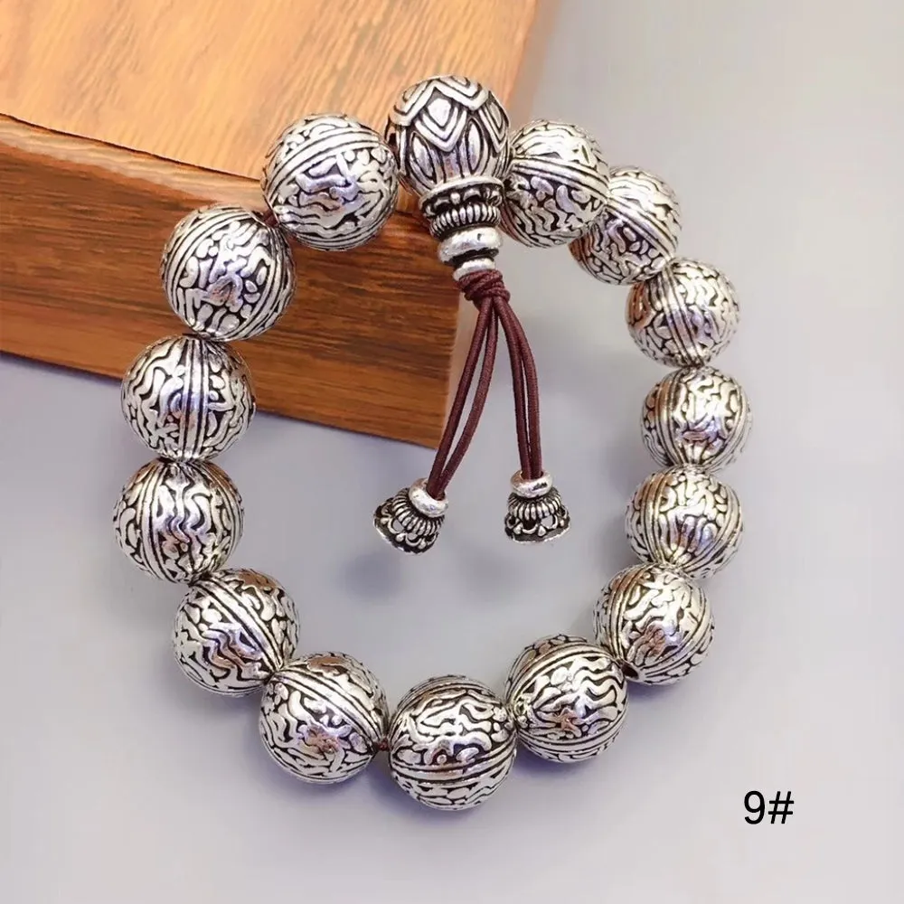 Real Solid 990 Sterling Silver Bracelet Beaded Religions Fashion Elastic Jewelry