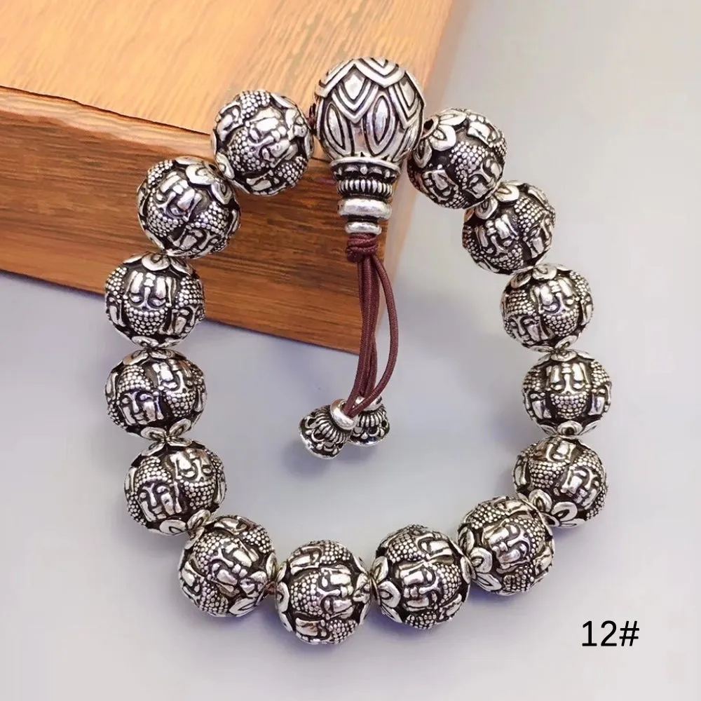 Real Solid 990 Sterling Silver Bracelet Beaded Religions Fashion Elastic Jewelry