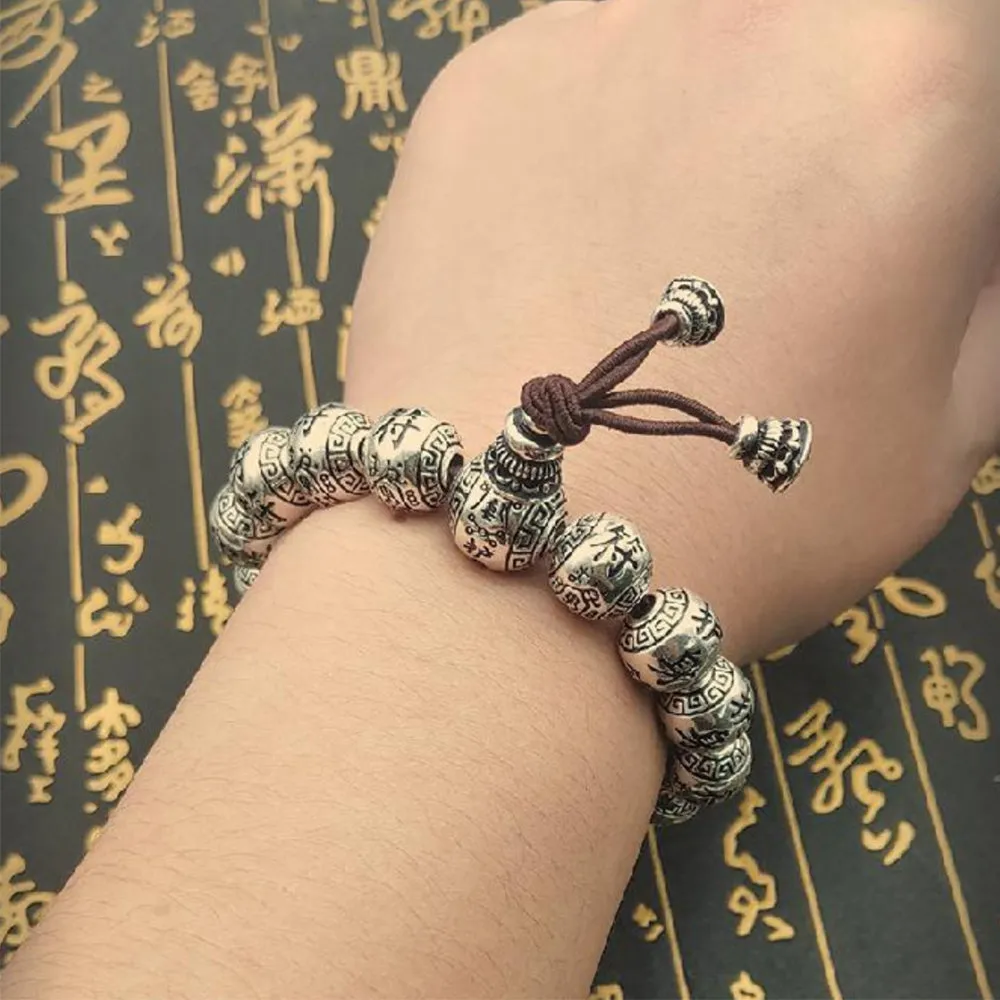 Real Solid 990 Sterling Silver Bracelet Beaded Religions Fashion Luck Jewelry