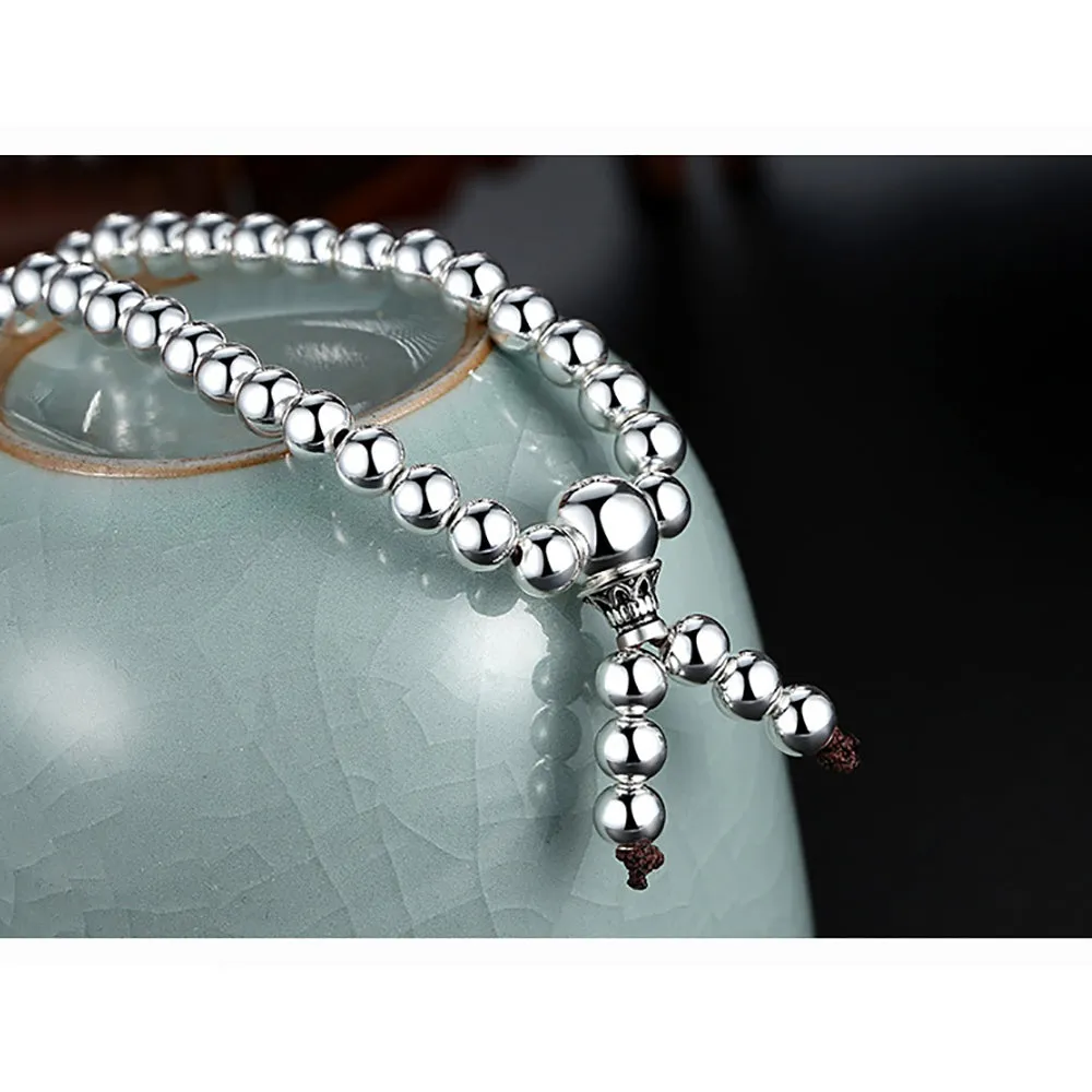 Real Solid 999 Fine Silver 108 Beads Bracelet Beaded Beautiful Fashion Lucky Punk Jewelry