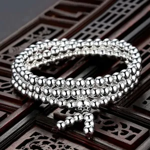 Real Solid 999 Fine Silver 108 Beads Bracelet Beaded Beautiful Fashion Lucky Punk Jewelry