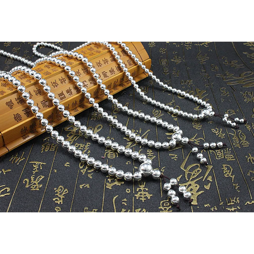 Real Solid 999 Fine Silver 108 Beads Bracelet Beaded Beautiful Fashion Lucky Punk Jewelry