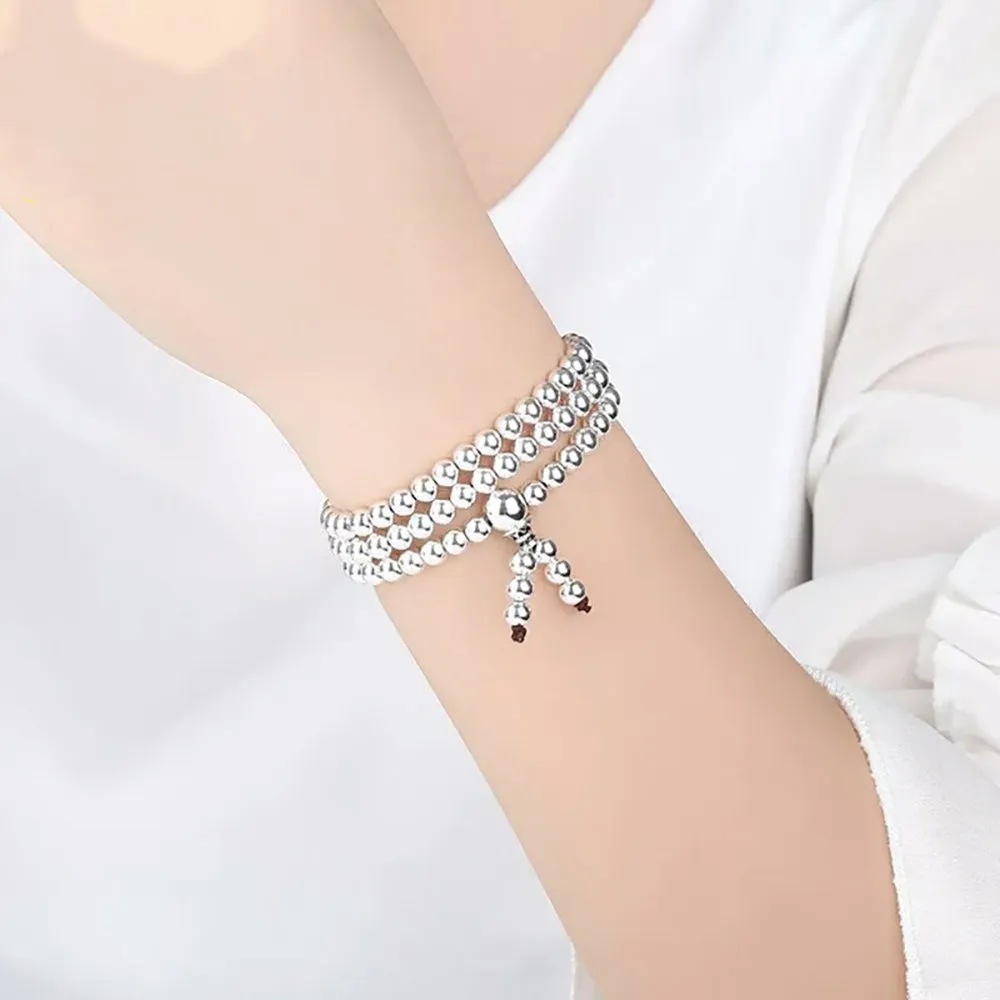 Real Solid 999 Fine Silver 108 Beads Bracelet Beaded Beautiful Fashion Lucky Punk Jewelry