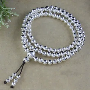 Real Solid 999 Fine Silver 108 Beads Bracelet Beaded Beautiful Fashion Lucky Punk Jewelry