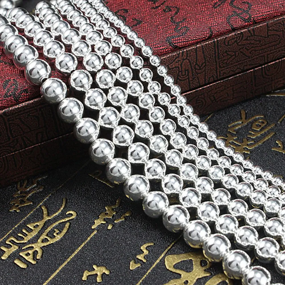 Real Solid 999 Fine Silver 108 Beads Bracelet Beaded Beautiful Fashion Lucky Punk Jewelry