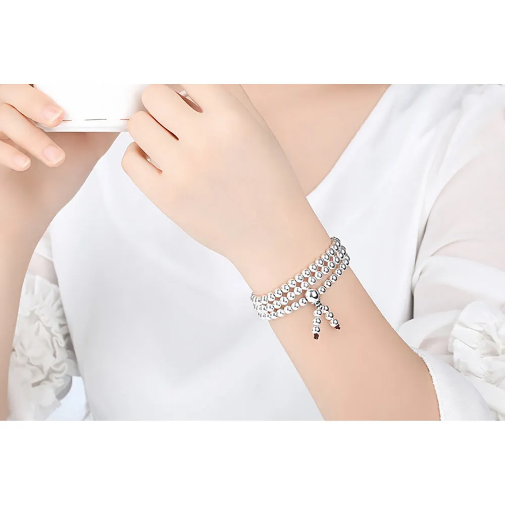 Real Solid 999 Fine Silver 108 Beads Bracelet Beaded Beautiful Fashion Lucky Punk Jewelry