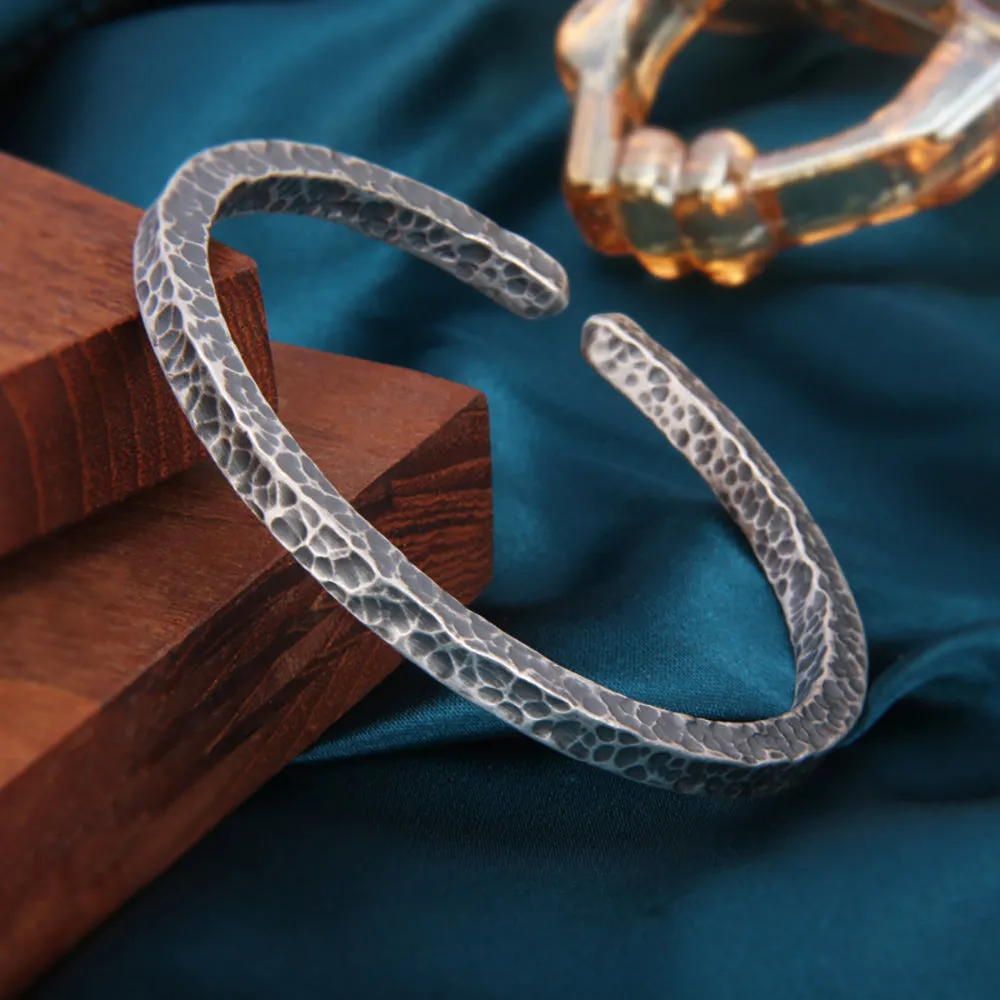 Real Solid 999 Fine Silver Cuff Bracelet Fashion Punk Jewelry Open Bangle