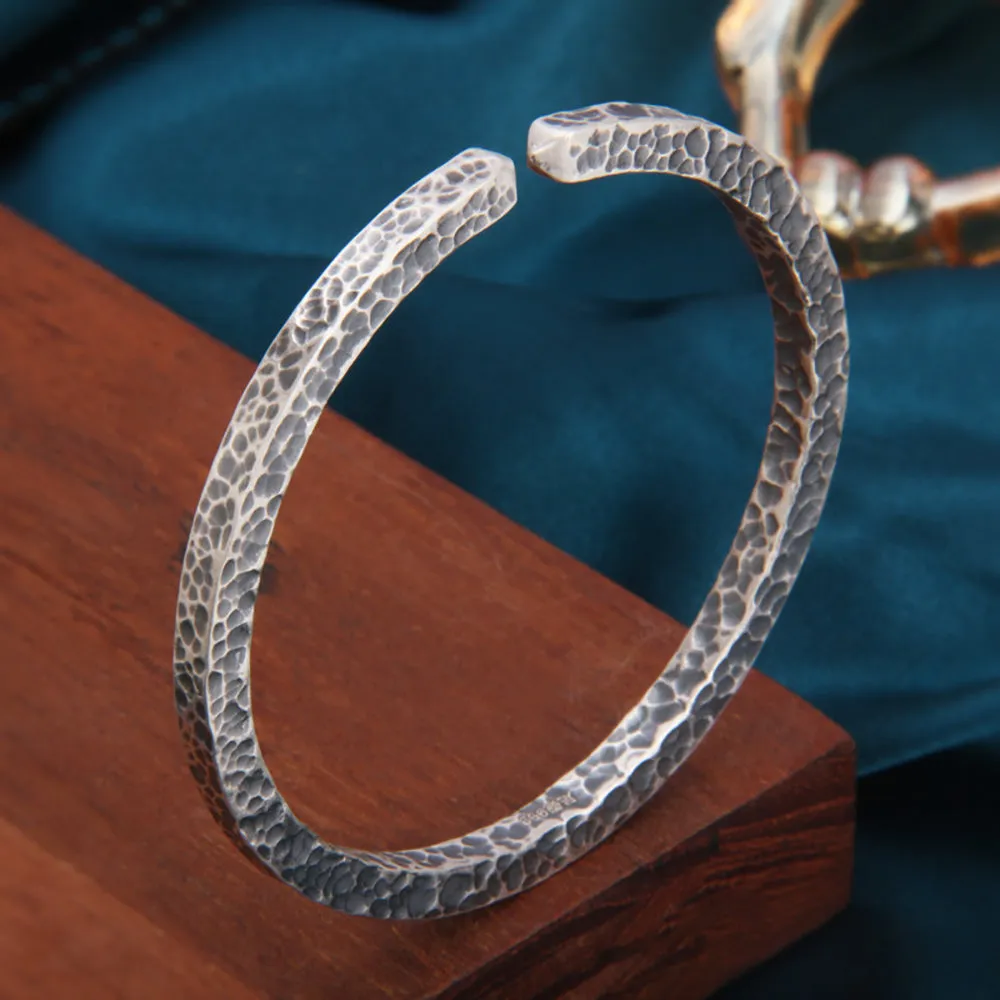 Real Solid 999 Fine Silver Cuff Bracelet Fashion Punk Jewelry Open Bangle