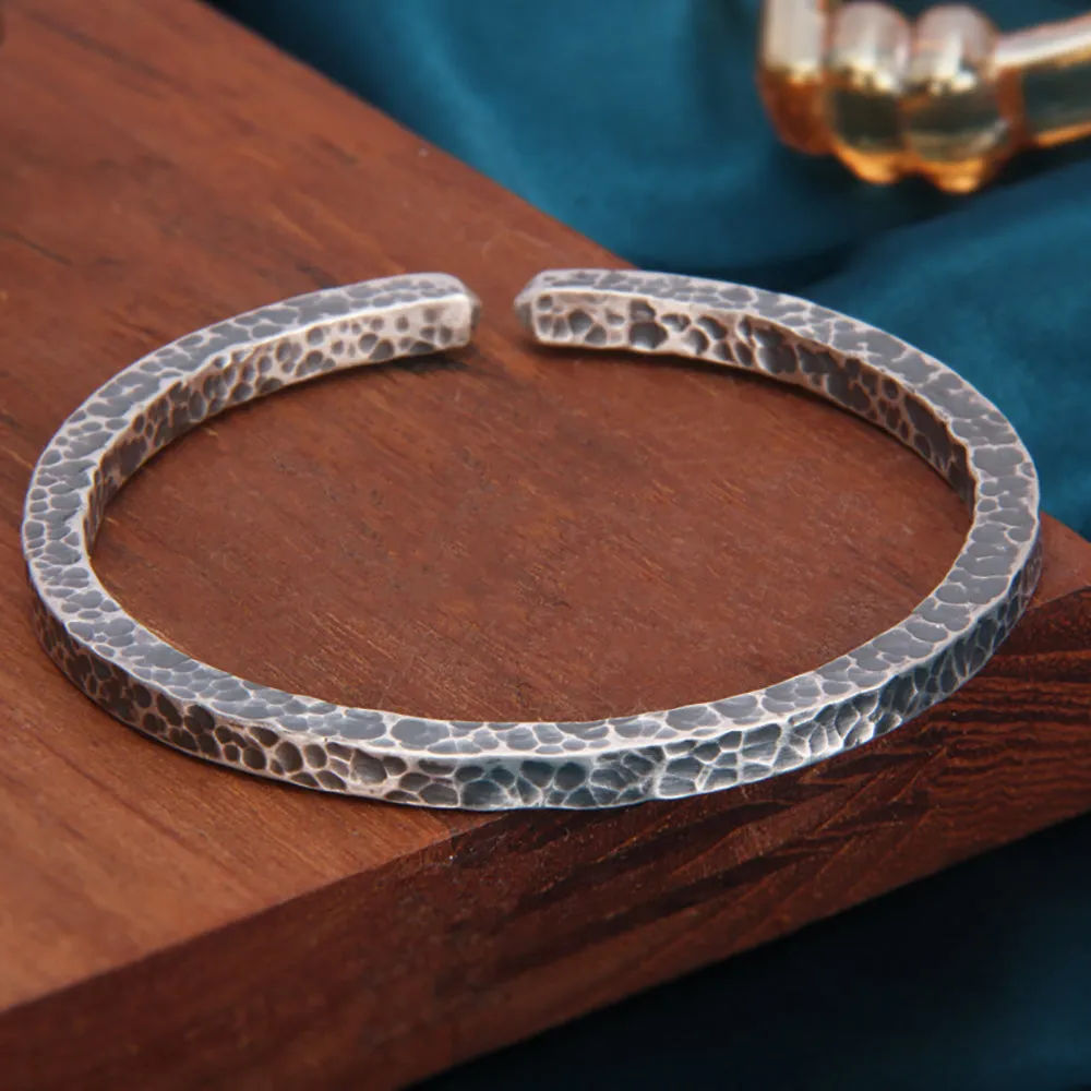 Real Solid 999 Fine Silver Cuff Bracelet Fashion Punk Jewelry Open Bangle