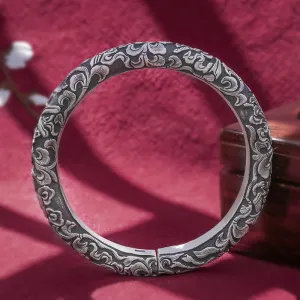 Real Solid 999 Fine Silver Cuff Bracelet Flowers Fashion Punk Jewelry Handmade Open Bangle