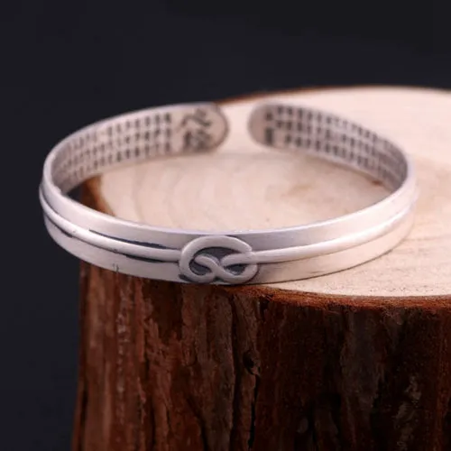 Real Solid 999 Sterling Silver Cuff Bracelet Bangle Truelove Knot Love & Hearts Fashion Jewelry