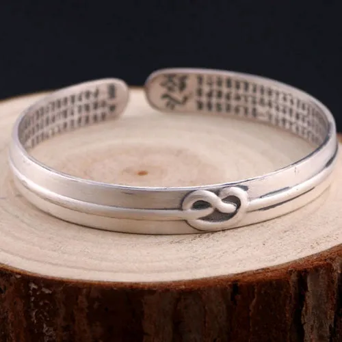 Real Solid 999 Sterling Silver Cuff Bracelet Bangle Truelove Knot Love & Hearts Fashion Jewelry