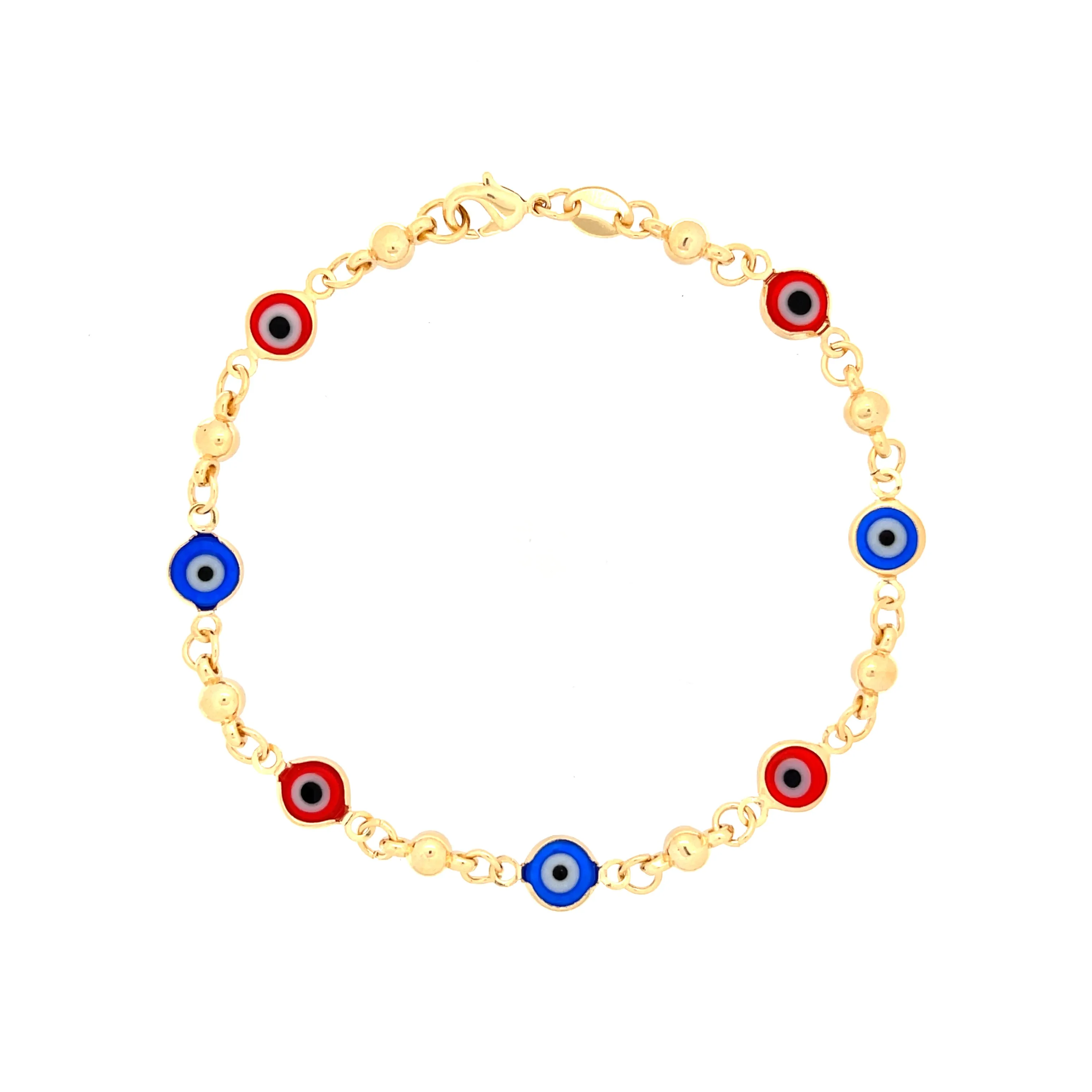 Red and Blue Evil Eye Crystal Charm Bracelet 14k gold filled
