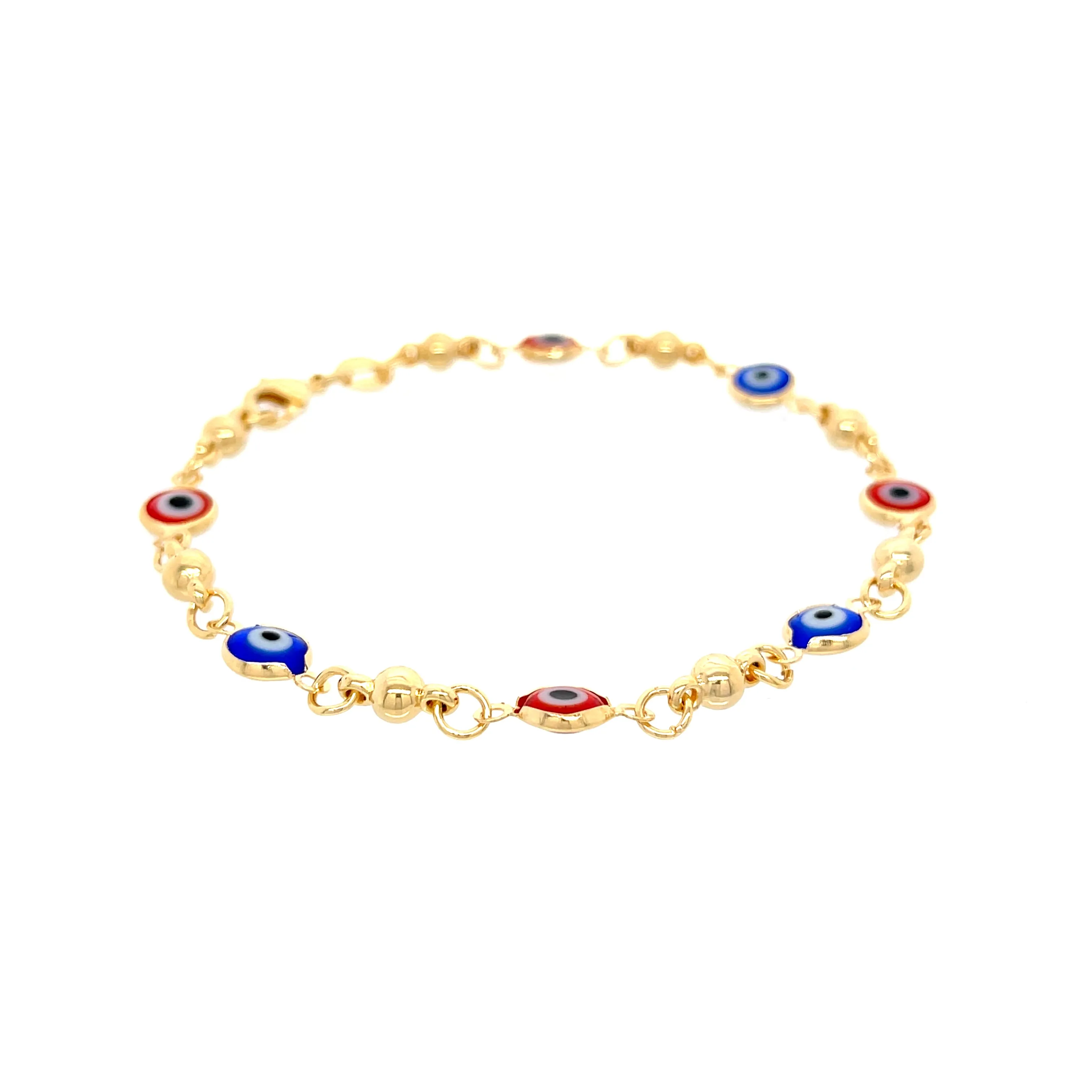Red and Blue Evil Eye Crystal Charm Bracelet 14k gold filled