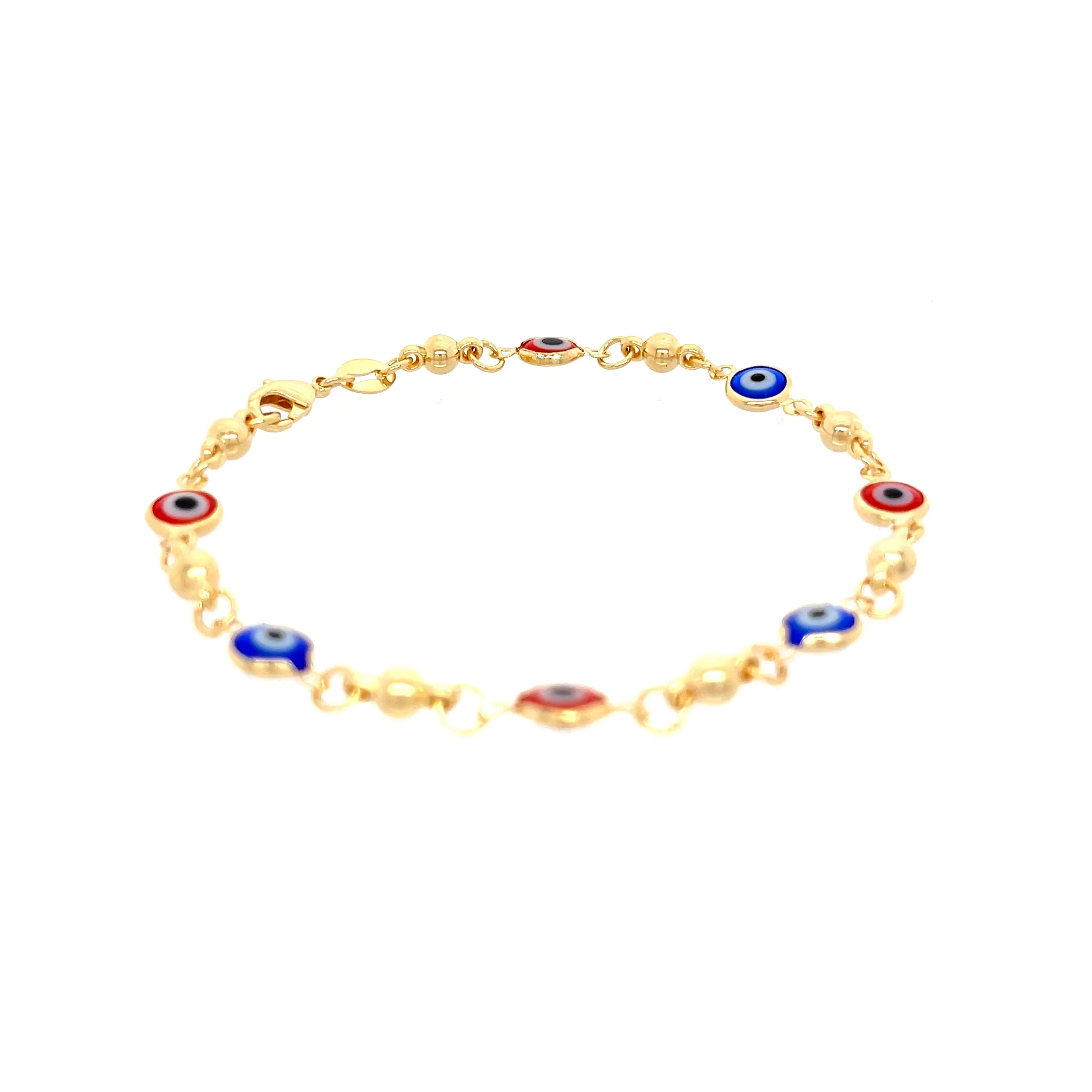 Red and Blue Evil Eye Crystal Charm Bracelet 14k gold filled